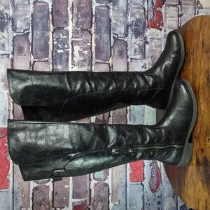 Black Faux Leather Tall Boots